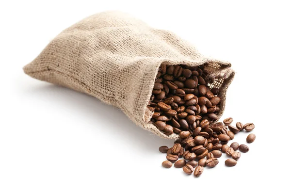 Granos de café en bolsa de yute — Foto de Stock