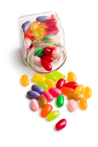 Jelly beans in glass jar — Stock Photo, Image