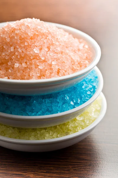 Different colours of bath salt — Stock Photo, Image