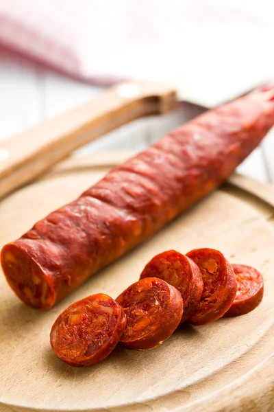 Sliced tasty chorizo sausage — Stock Photo, Image