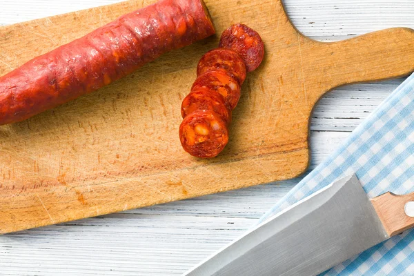 Sliced tasty chorizo sausage — Stock Photo, Image