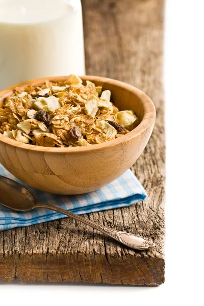 Muesli in wooden bowl — Stock Photo, Image