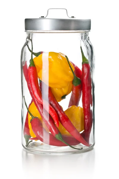 Papryka chili i habanero w słoik — Zdjęcie stockowe