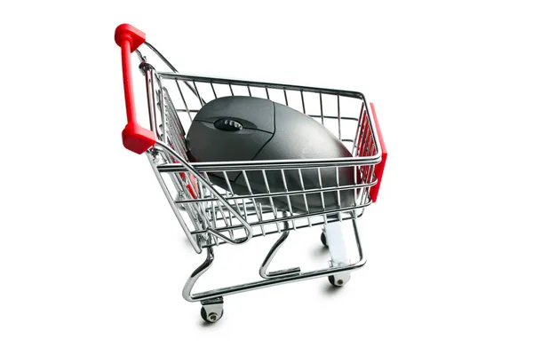 Computer mouse in shopping cart — 图库照片