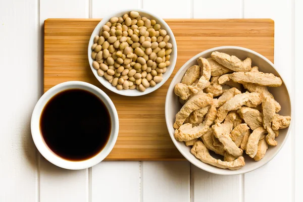 Various soy products in bowls — Stock Photo, Image