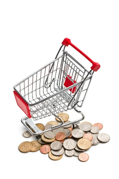 Shopping cart with dollar coins — Stock Photo, Image