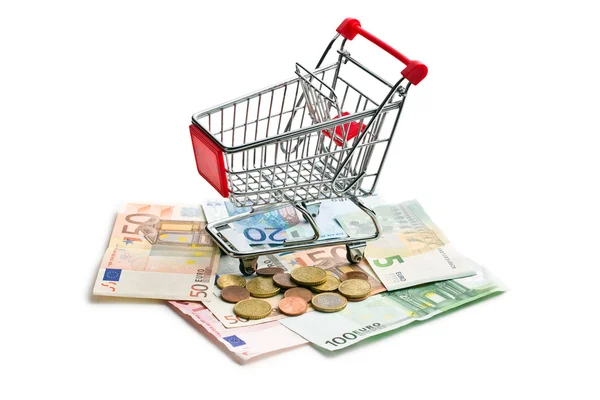 Carrito de compras en moneda euro — Foto de Stock