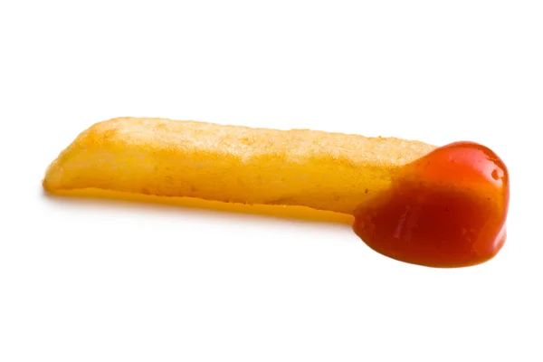 Un pedazo de papas fritas con ketchup — Foto de Stock
