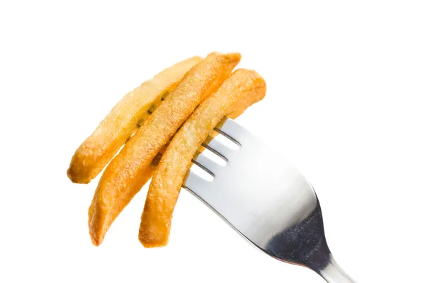 French fries on fork — Stock Photo, Image