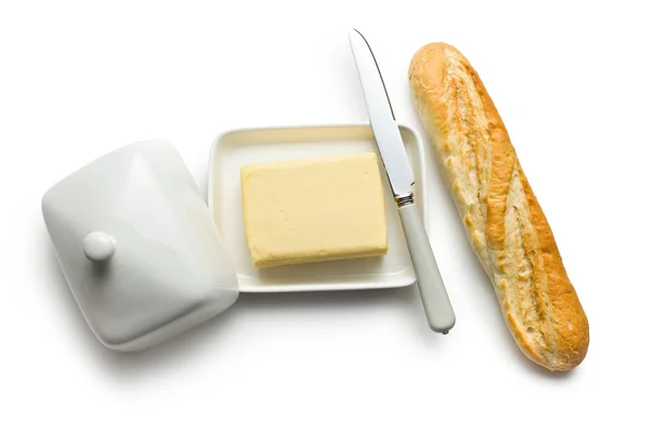 Baguette with butter — Stock Photo, Image