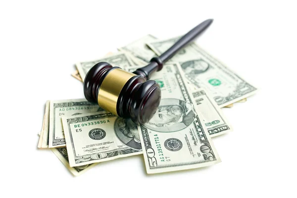 Judge gavel on american dollars — Stock Photo, Image
