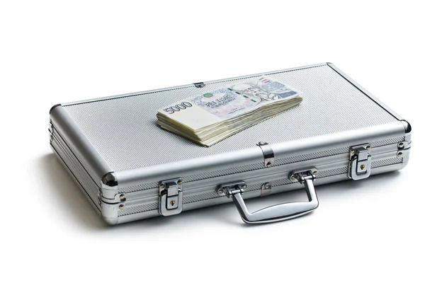 Dinheiro checo em caixa de alumínio — Fotografia de Stock