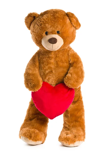 Kırmızı kalpli oyuncak ayı — Stok fotoğraf