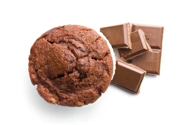 Bovenaanzicht van muffin en chocolade — Stockfoto