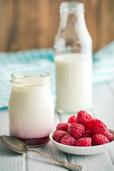 Fruitige yoghurt in pot — Stockfoto