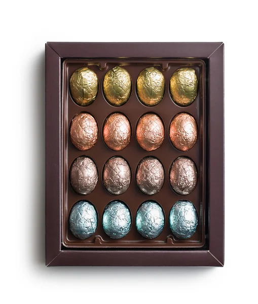 Chocolate eggs in box — Stock Photo, Image