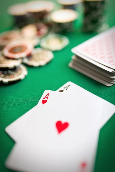 Two aces on casino table — Stock Photo, Image