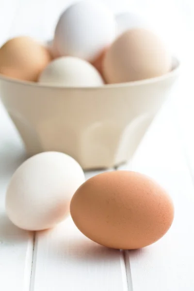 Chicken eggs on table — Stock Photo, Image