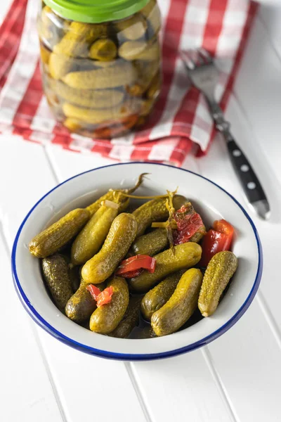 Marinated Pickles Canned Cucumbers Bowl — Stock Photo, Image