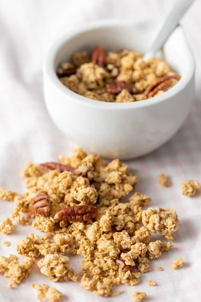 Cereais Granola Doce Guardanapo Quadriculado — Fotografia de Stock