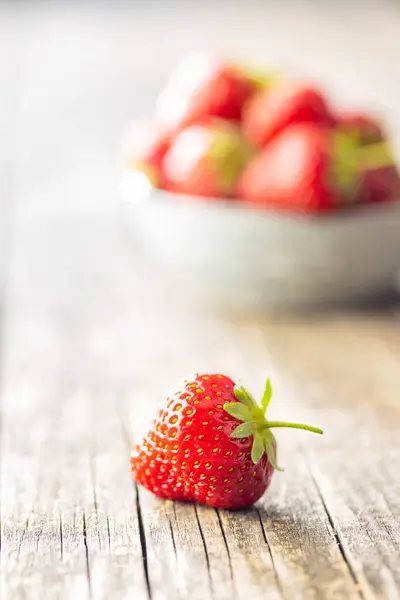 Whole Ripe Red Strawberries Wooden Table — Stock Photo, Image