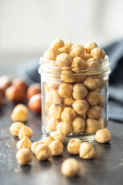 Peeled Roasted Hazelnut Kernels Jar — Stock Photo, Image