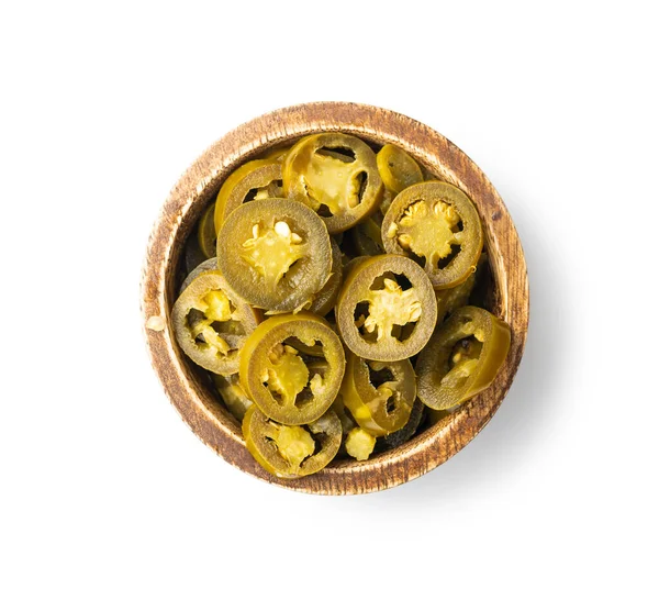 Pickled Sliced Jalapeno Bowl Green Jalapeno Peppers Islated White Background — Stock Photo, Image