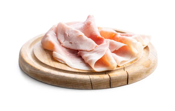 Daging Babi Ham Diiris Pada Memotong Papan Yang Terisolasi Pada — Stok Foto