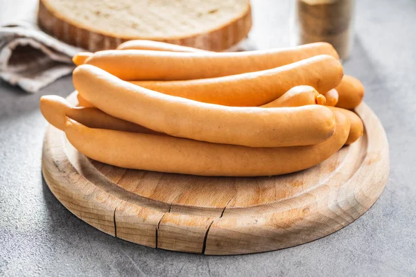 Salsichas Frankfurter Defumadas Mesa Cozinha — Fotografia de Stock