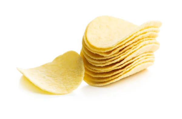 Knapperige Chips Aardappelchips Geïsoleerd Witte Achtergrond — Stockfoto