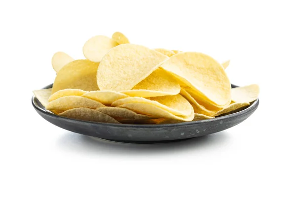 Knapperige Chips Aardappelchips Geïsoleerd Witte Achtergrond — Stockfoto