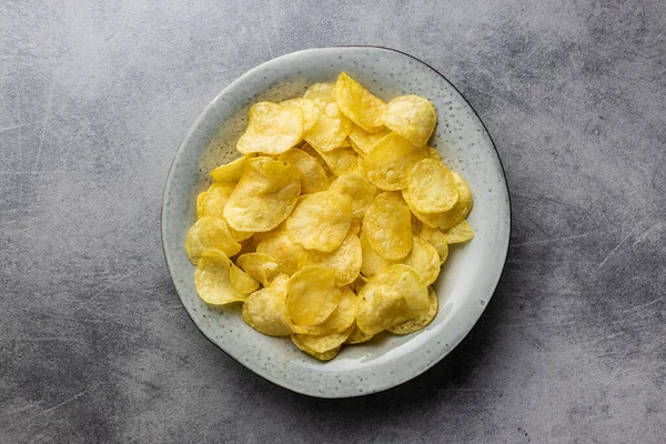 Patatas Fritas Crujientes Patatas Fritas Plato Vista Superior —  Fotos de Stock