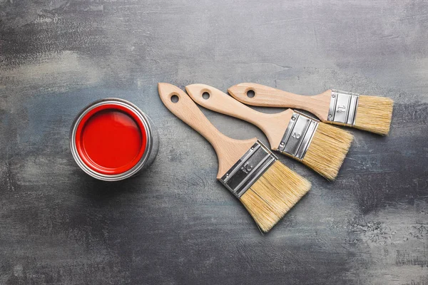 Clean Paint Brushes Can Color Grunge Background Top View — Stock Photo, Image