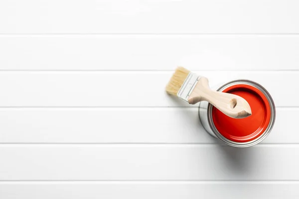 Clean Paint Brush Can Color White Table — Stock Photo, Image