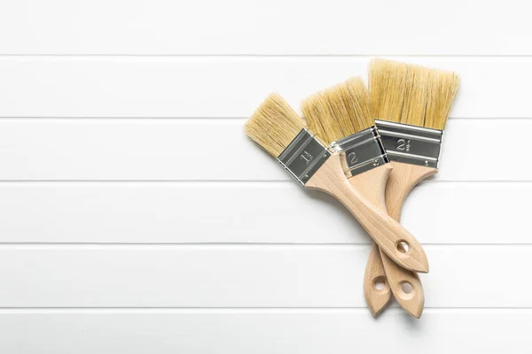 Set Clean Paint Brushes White Table — Stock Photo, Image