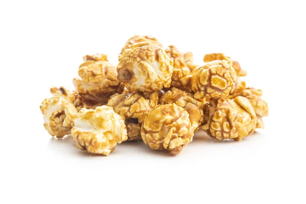 Słodki Karmelowy Popcorn Izolowany Białym Tle — Zdjęcie stockowe