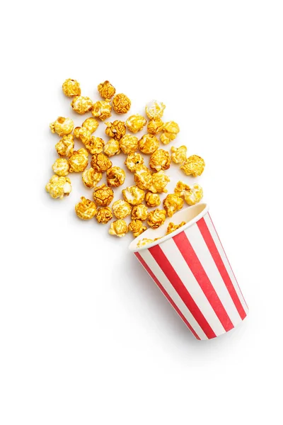 Pop Corn Caramel Sucré Dans Une Tasse Papier Isolé Sur — Photo