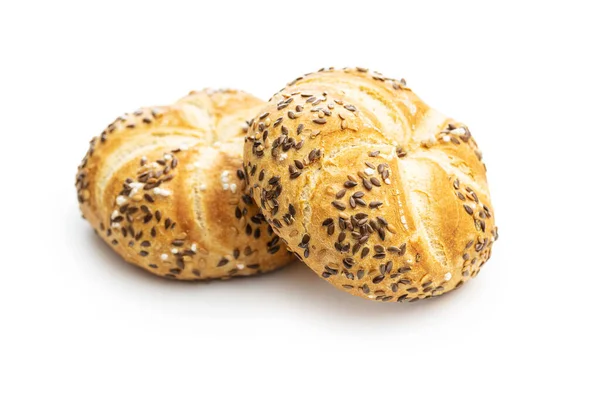 Four Baked French Buns Seeds Isolated White Background — Stock Photo, Image