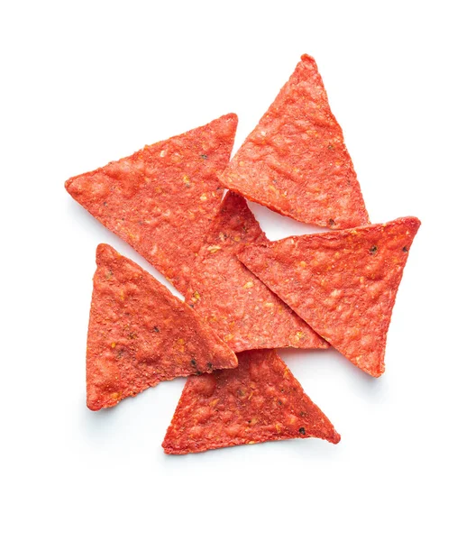 Triángulo Chips Tortilla Salada Con Sabor Remolacha Roja Aislado Sobre — Foto de Stock