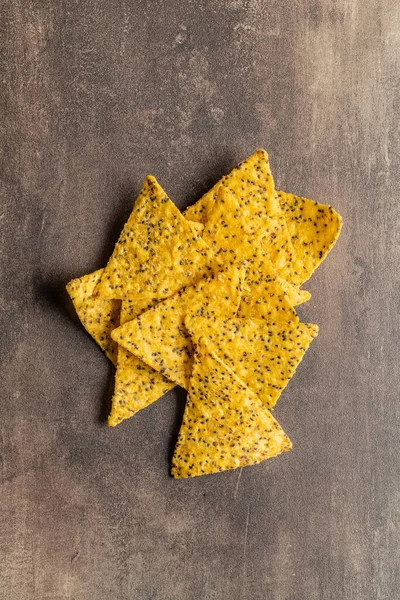 Solený Trojúhelník Tortilla Chia Semeny Horní Pohled — Stock fotografie