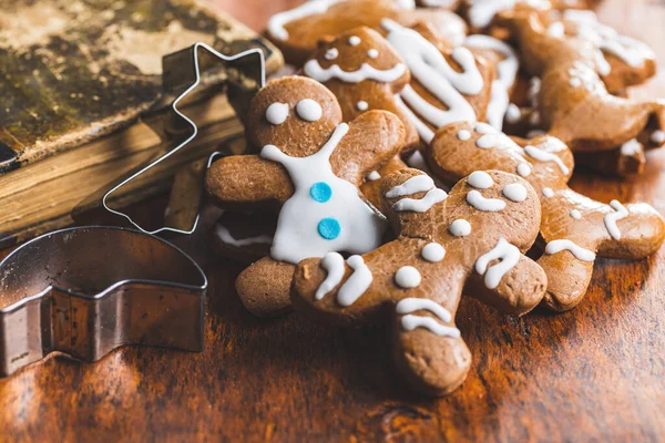 Homemade Sweet Christmas Gingerbread Cookies Wooden Table — Stock Photo, Image