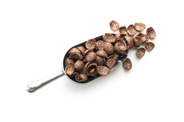 Süße Schokolade Frühstück Getreideflocken Schaufel Isoliert Auf Weißem Hintergrund — Stockfoto