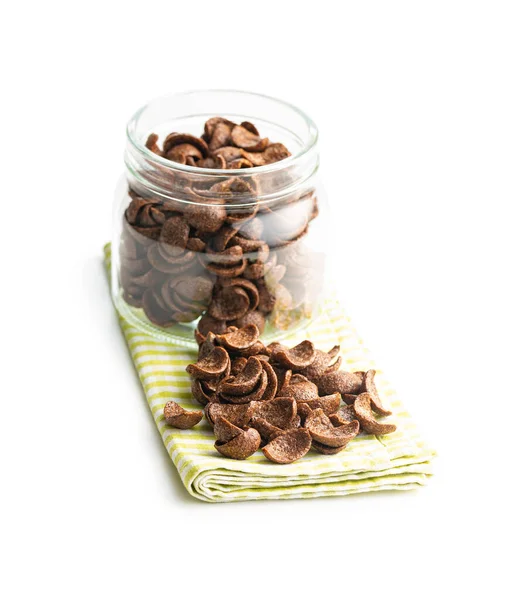 Sweet Chocolate Breakfast Cereal Flakes Jar Isolated White Background — Stock Photo, Image
