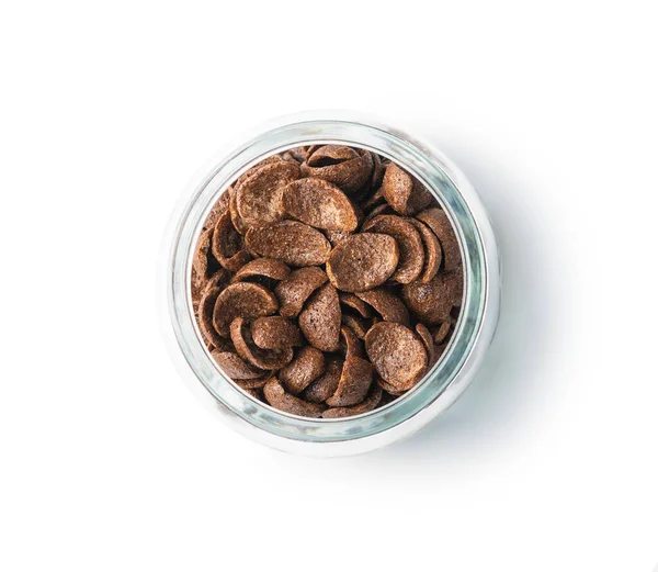 Zoete Chocolade Ontbijt Cornflakes Pot Geïsoleerd Witte Achtergrond — Stockfoto