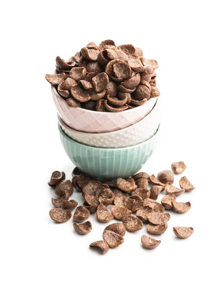 Sladká Čokoláda Snídaně Cereálie Vločky Misce Izolované Bílém Pozadí — Stock fotografie