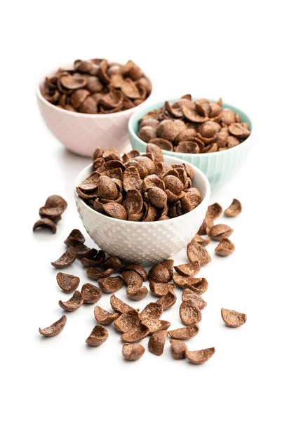 Sladká Čokoláda Snídaně Cereálie Vločky Misce Izolované Bílém Pozadí — Stock fotografie