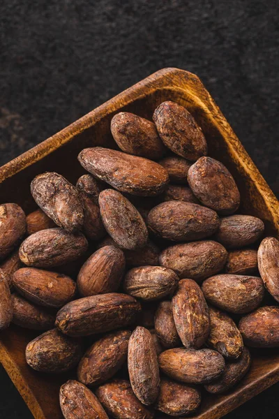 Gedroogde Cacaobonen Cacaobonen Een Kom Bovenaanzicht — Stockfoto