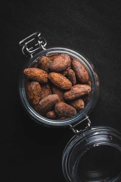 Frijoles Cacao Secos Judías Cacao Frasco Vista Superior — Foto de Stock
