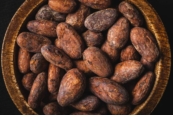 Dried Cocoa Beans Cacao Beans Bowl Top View — Stock Photo, Image