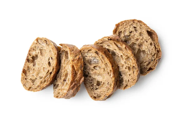 Wholegrain Ciabatta Bread Sliced Baked Baguette Isolated White Background — Stock Photo, Image
